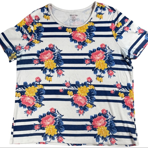 White Stag Xl white & blue stripes, floral design, short sleeve scoop neck - Picture 5 of 10